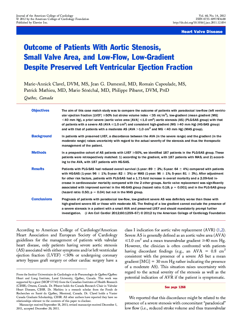 Outcome of Patients With Aortic Stenosis, Small Valve Area, and Low-Flow, Low-Gradient Despite Preserved Left Ventricular Ejection Fraction 