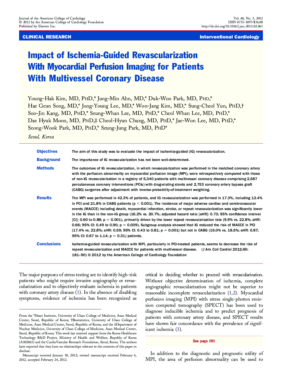Impact of Ischemia-Guided Revascularization With Myocardial Perfusion Imaging for Patients With Multivessel Coronary Disease 