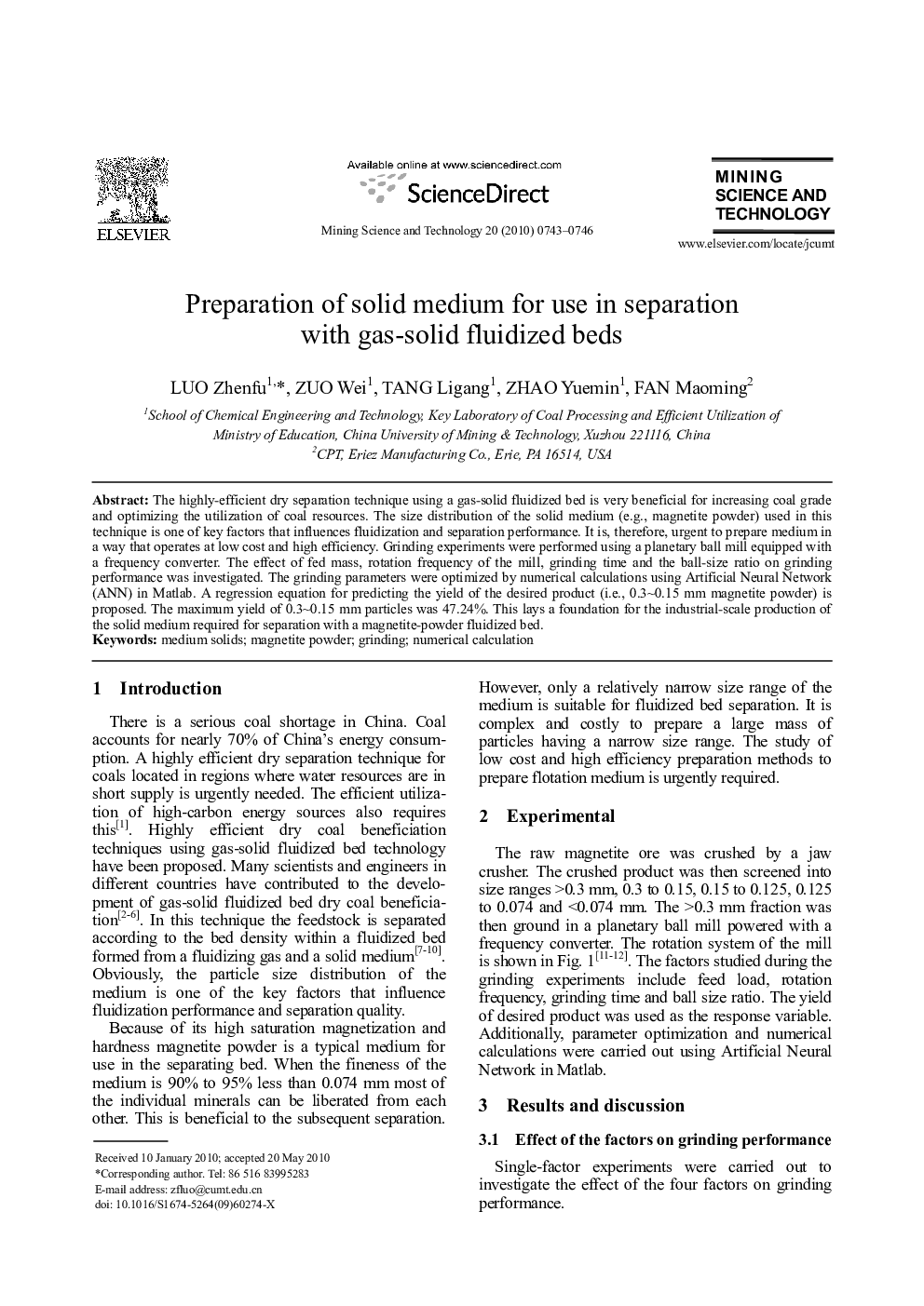 Preparation of solid medium for use in separation with gas-solid fluidized beds