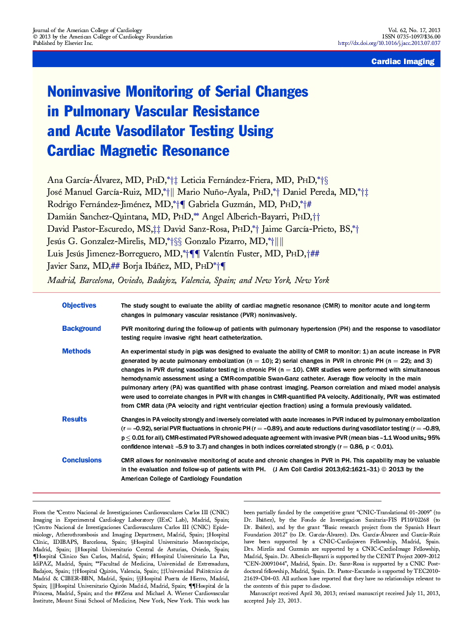 Noninvasive Monitoring of Serial Changes in Pulmonary Vascular Resistance and Acute Vasodilator Testing Using Cardiac Magnetic Resonance 