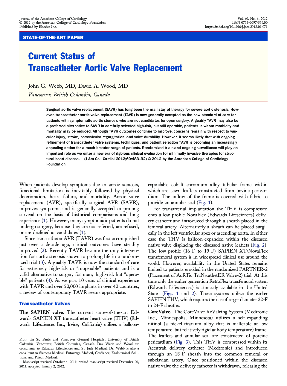 Current Status of Transcatheter Aortic Valve Replacement 