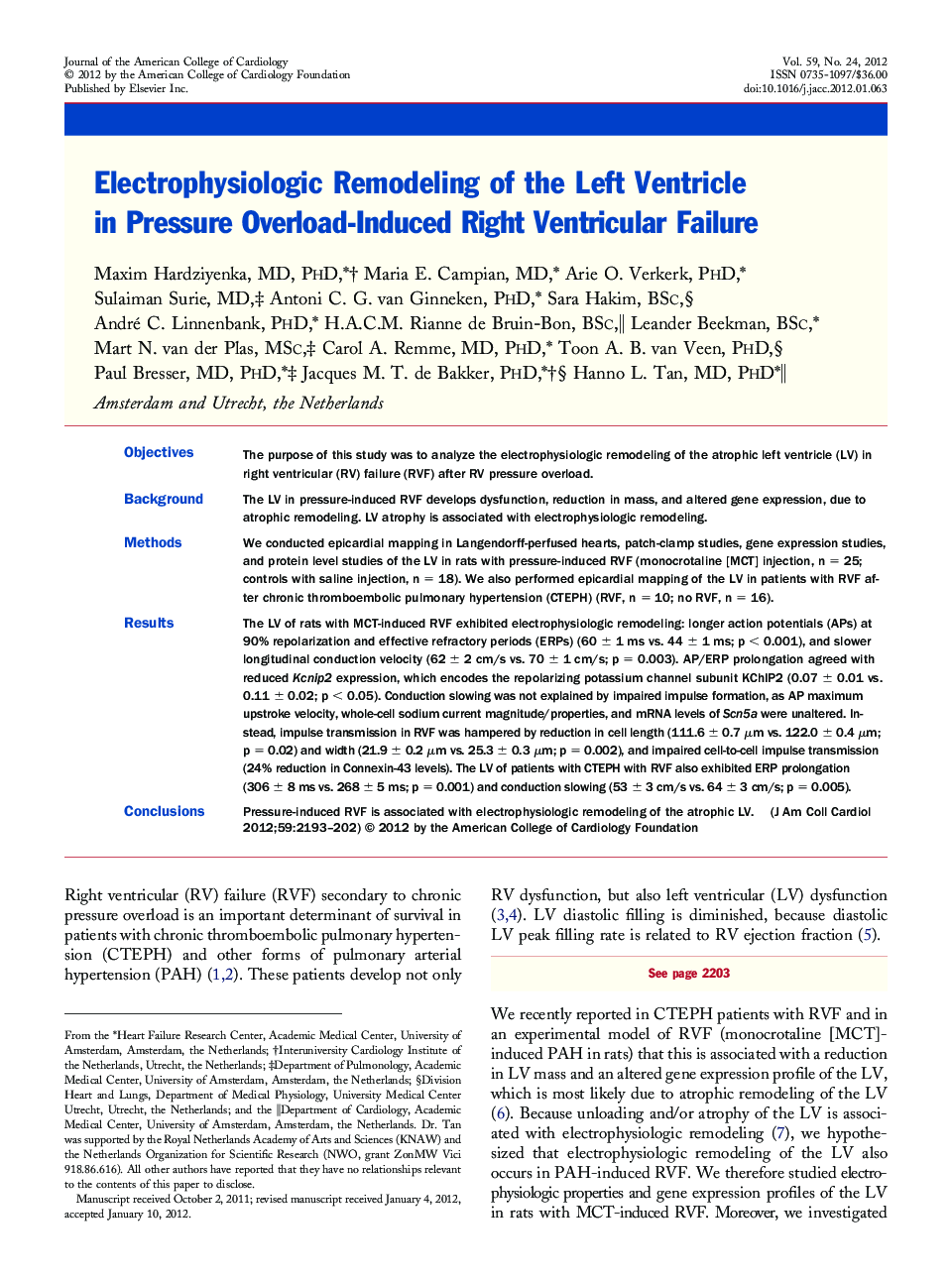 Electrophysiologic Remodeling of the Left Ventricle in Pressure Overload-Induced Right Ventricular Failure 