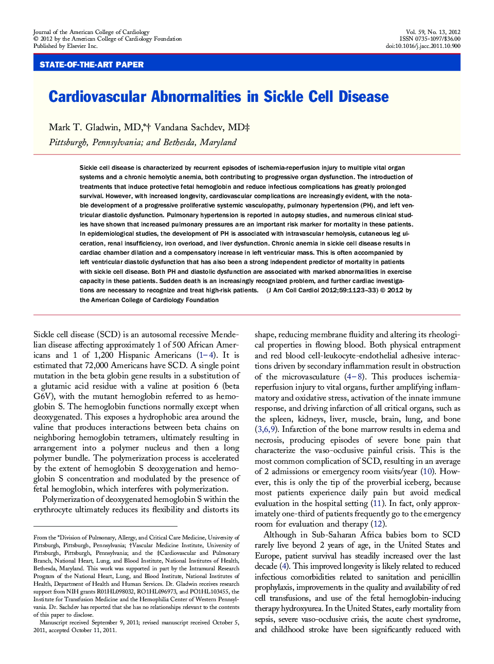 Cardiovascular Abnormalities in Sickle Cell Disease 