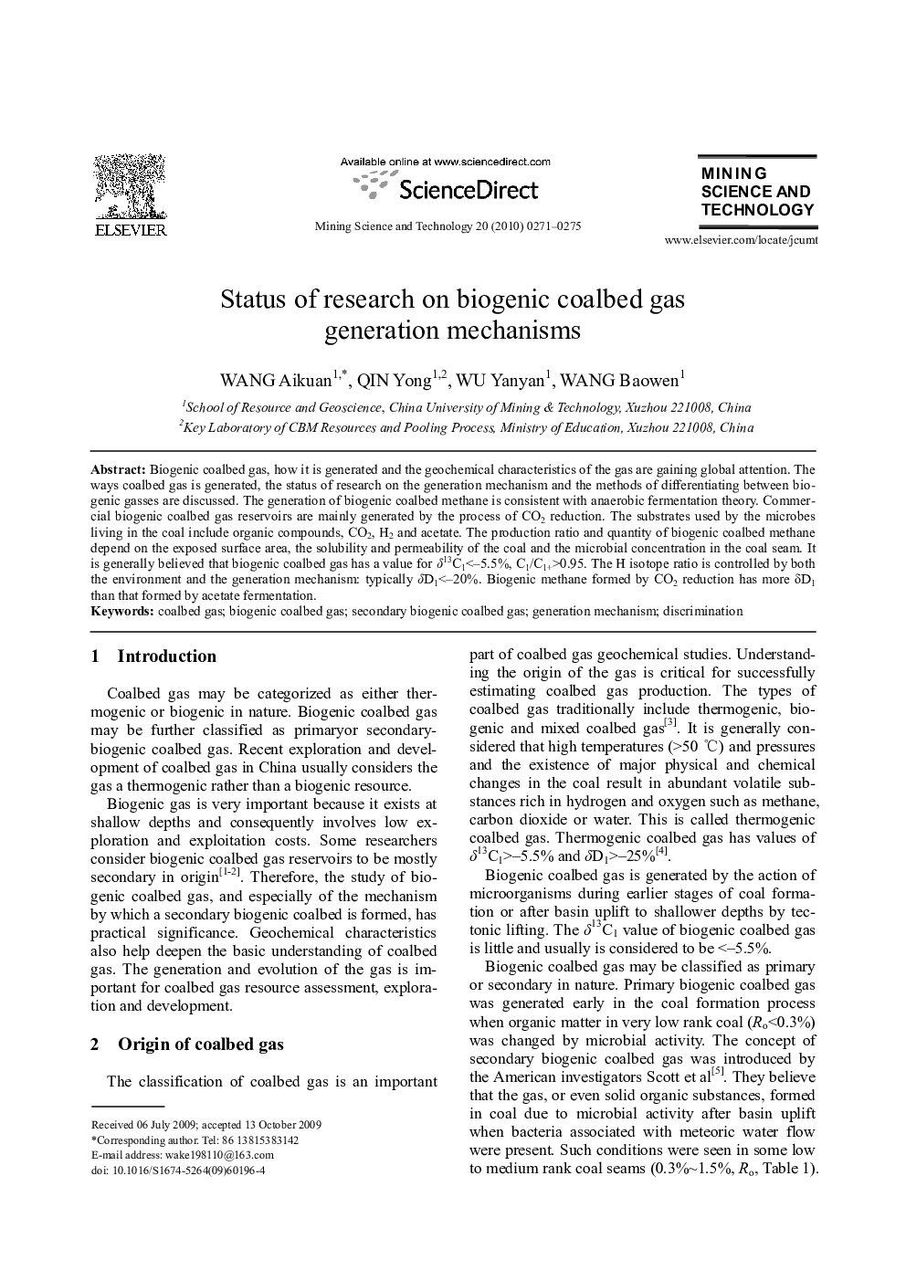 Status of research on biogenic coalbed gas generation mechanisms