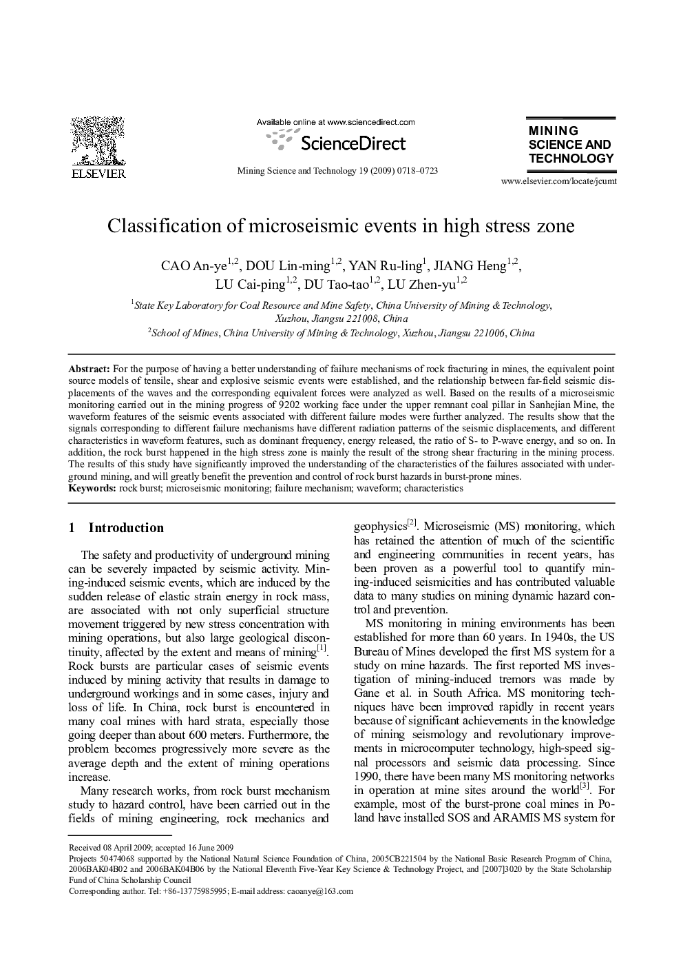 عکس صفحه اول مقاله: Classification of microseismic events in high stress zone Classification of microseismic events in high stress zone