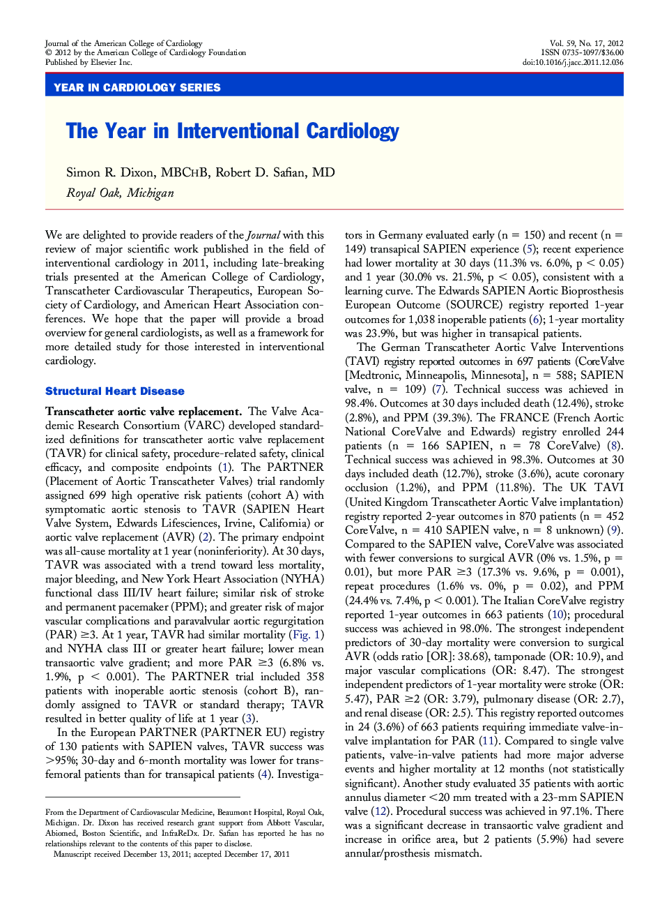 The Year in Interventional Cardiology