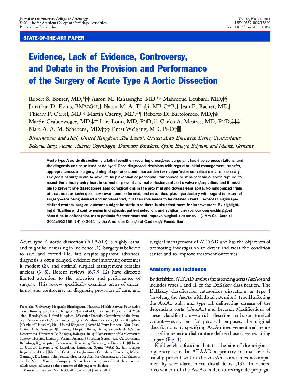 Evidence, Lack of Evidence, Controversy, and Debate in the Provision and Performance of the Surgery of Acute Type A Aortic Dissection 