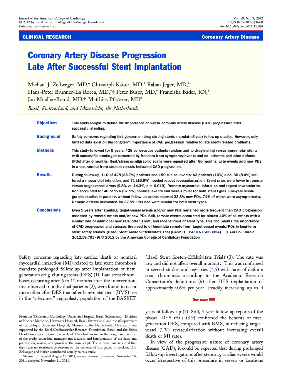 Coronary Artery Disease Progression Late After Successful Stent Implantation 