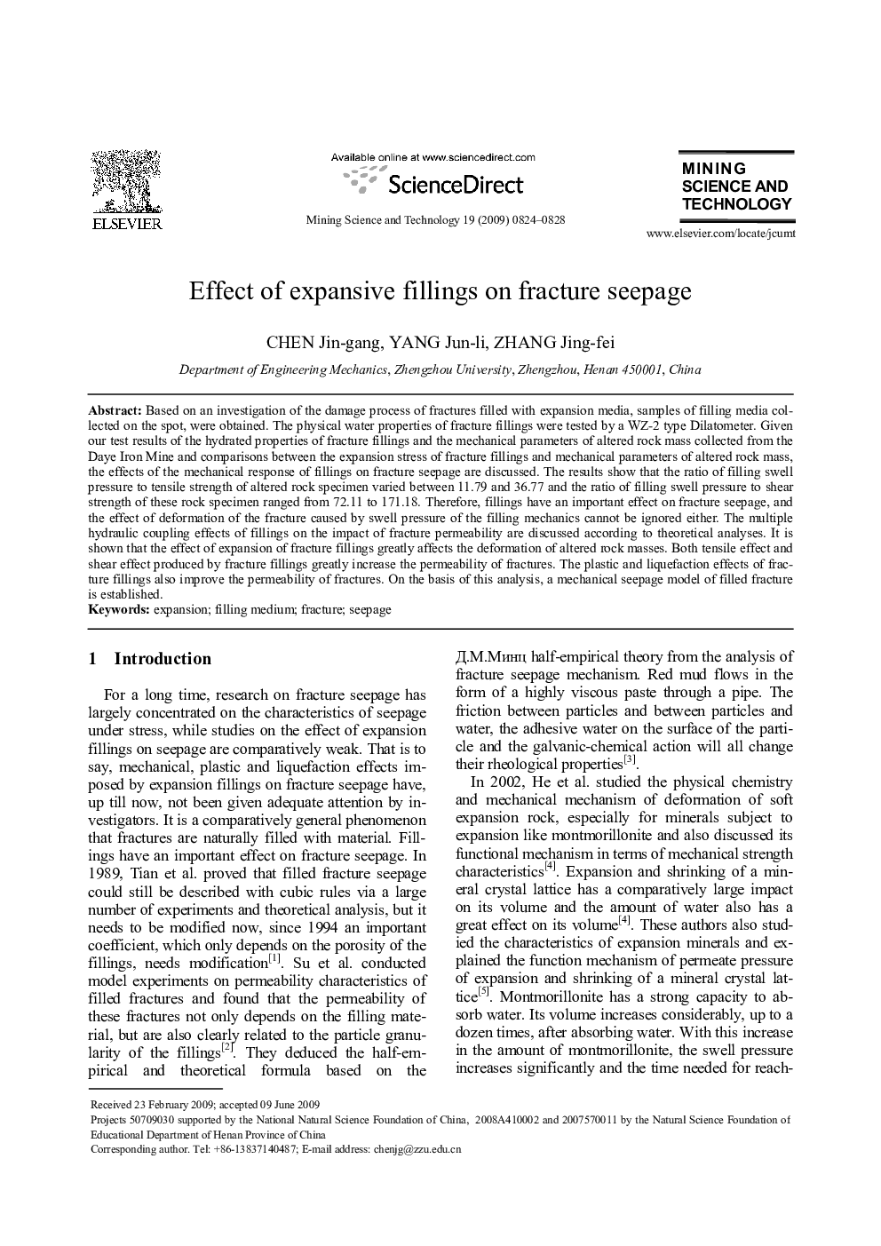 عکس صفحه اول مقاله: Effect of expansive fillings on fracture seepage Effect of expansive fillings on fracture seepage