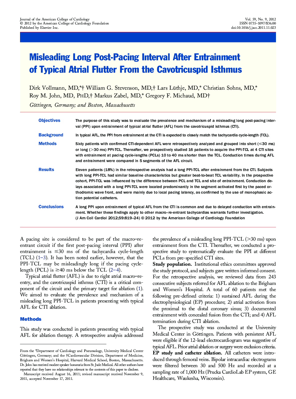 Misleading Long Post-Pacing Interval After Entrainment of Typical Atrial Flutter From the Cavotricuspid Isthmus 