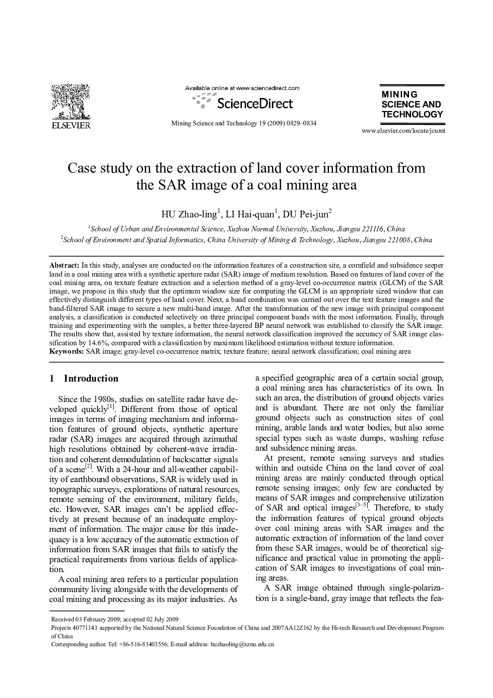 عکس صفحه اول مقاله: Case study on the extraction of land cover information from the SAR image of a coal mining area Case study on the extraction of land cover information from the SAR image of a coal mining area