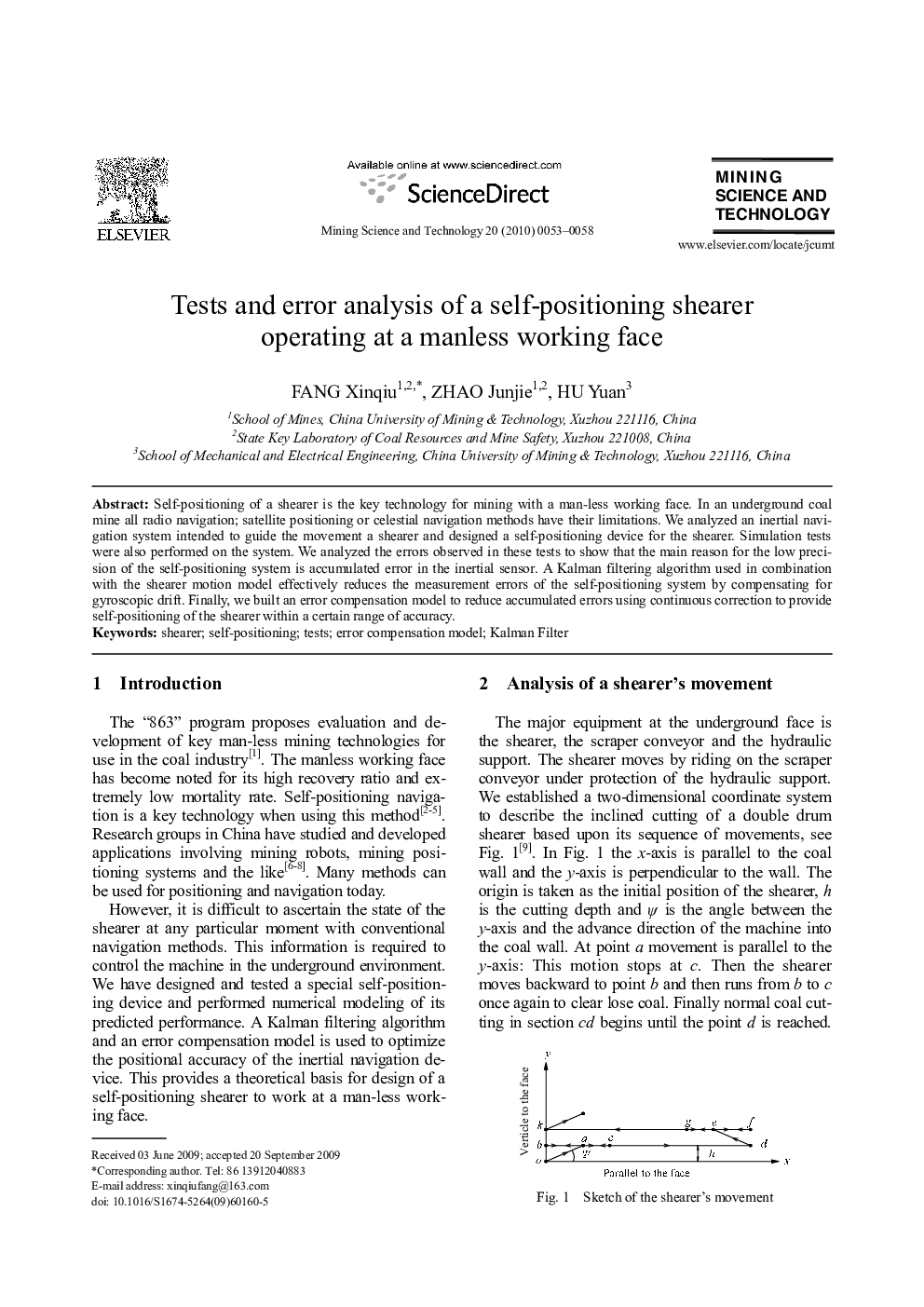 Tests and error analysis of a self-positioning shearer operating at a manless working face