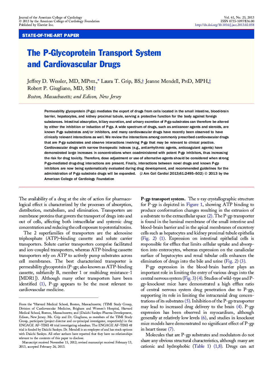 The P-Glycoprotein Transport System and Cardiovascular Drugs 