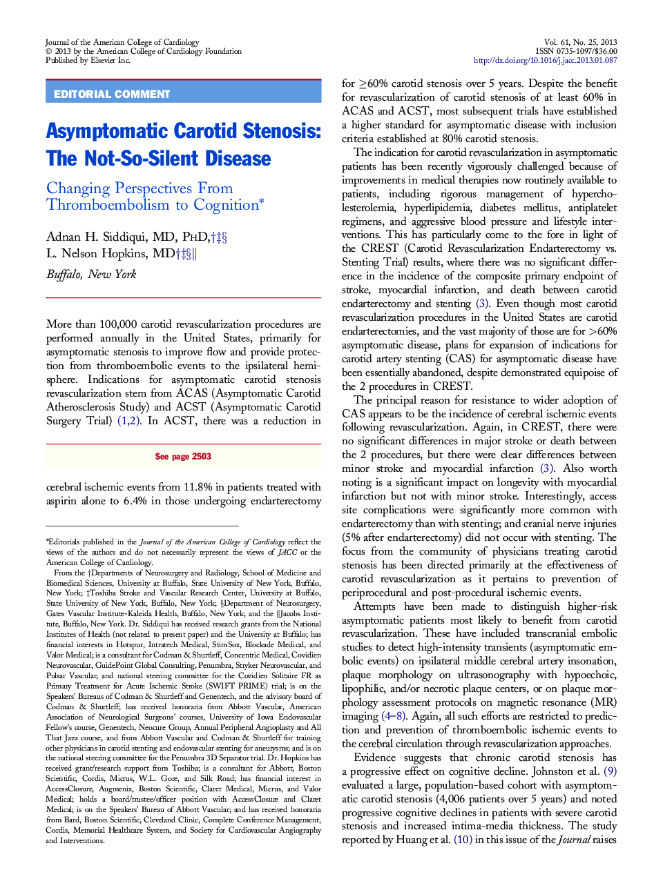 Asymptomatic Carotid Stenosis: The Not-So-Silent Disease