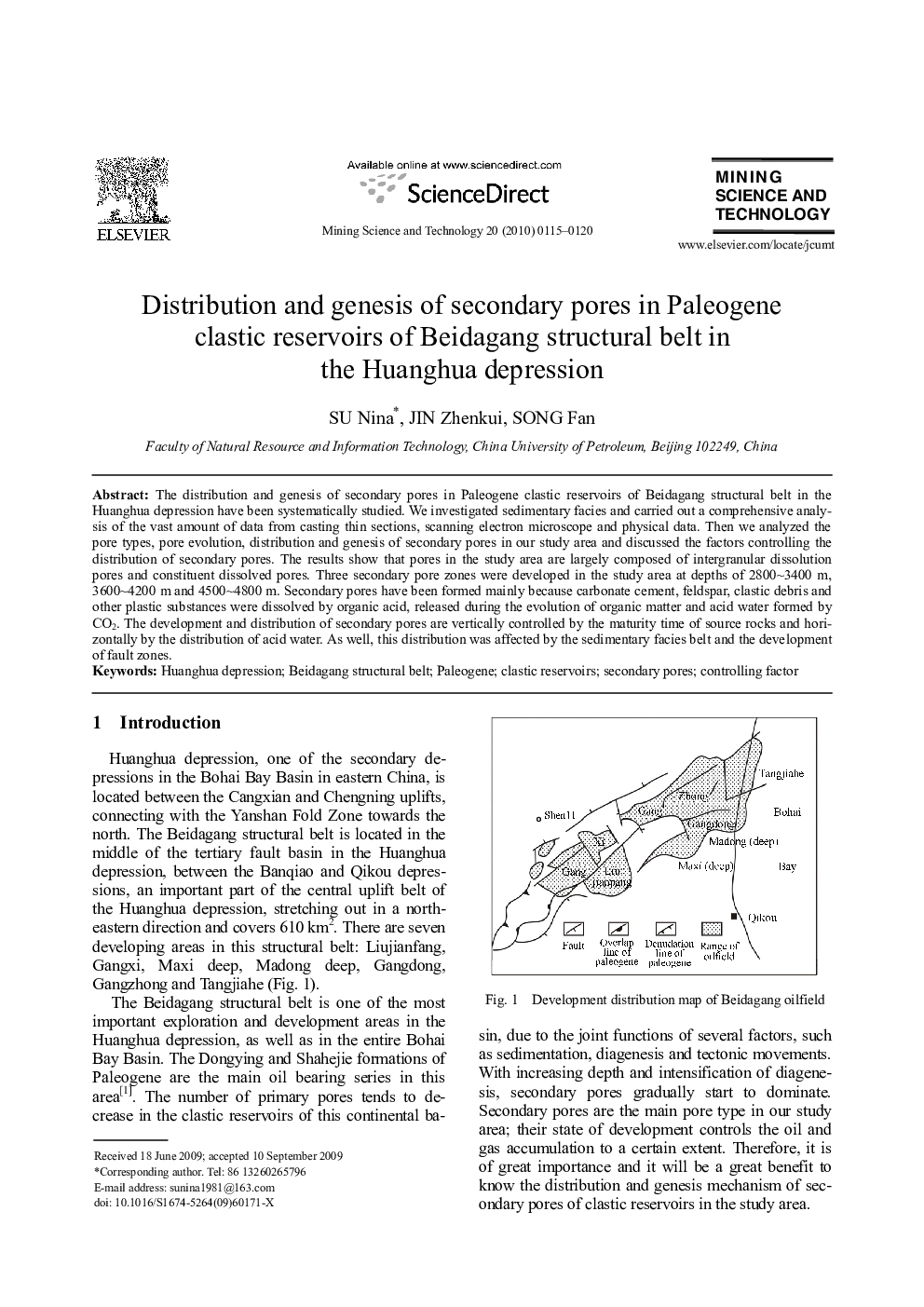 Distribution and genesis of secondary pores in Paleogene clastic reservoirs of Beidagang structural belt in the Huanghua depression