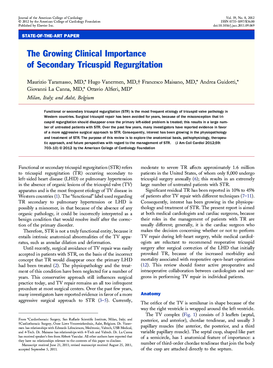 عکس صفحه اول مقاله: The Growing Clinical Importance of Secondary Tricuspid Regurgitation The Growing Clinical Importance of Secondary Tricuspid Regurgitation