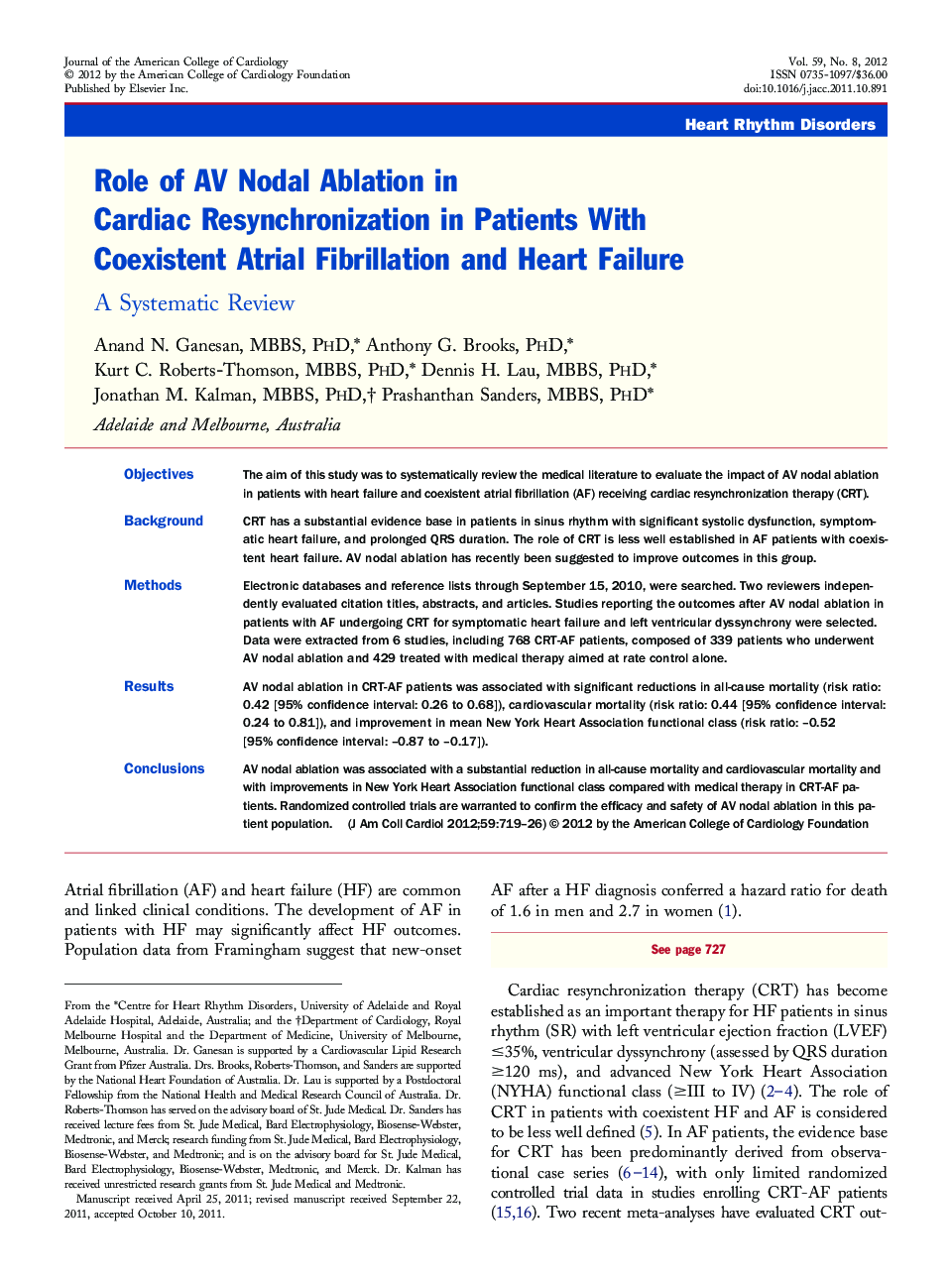 Role of AV Nodal Ablation in Cardiac Resynchronization in Patients With Coexistent Atrial Fibrillation and Heart Failure : A Systematic Review