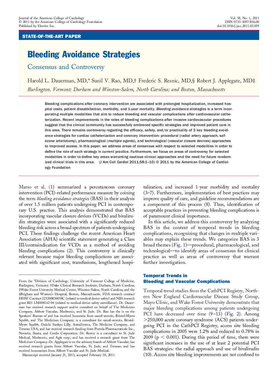 Bleeding Avoidance Strategies : Consensus and Controversy