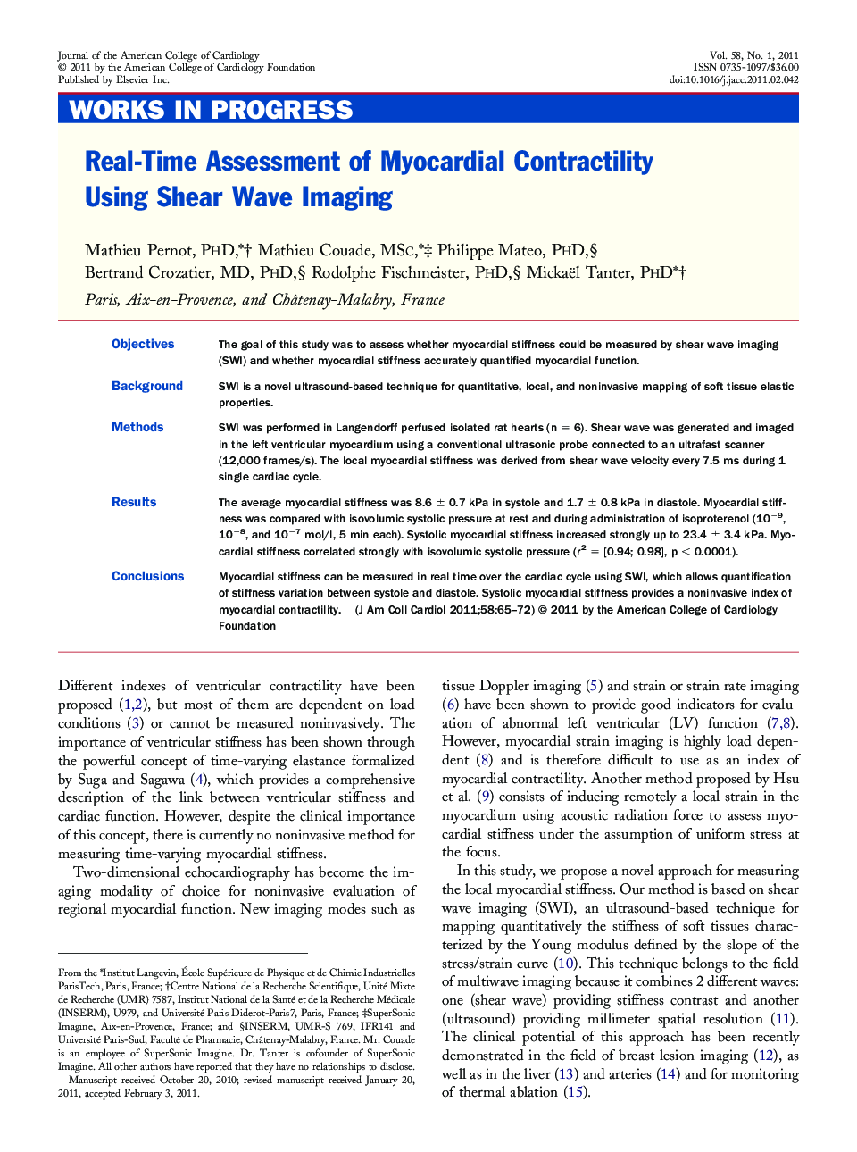 Real-Time Assessment of Myocardial Contractility Using Shear Wave Imaging 