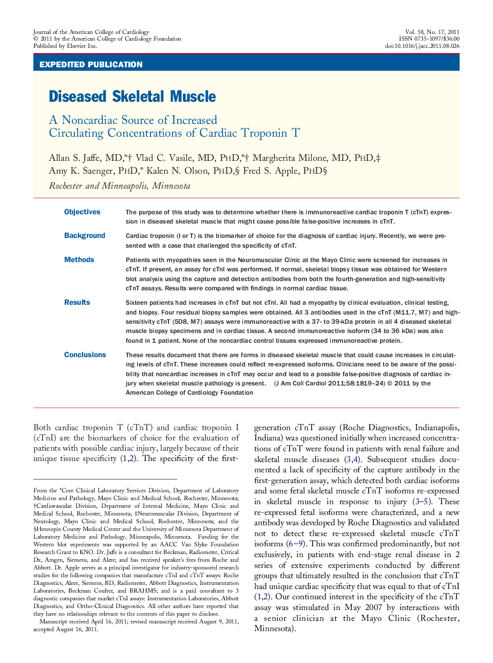 Diseased Skeletal Muscle : A Noncardiac Source of Increased Circulating Concentrations of Cardiac Troponin T