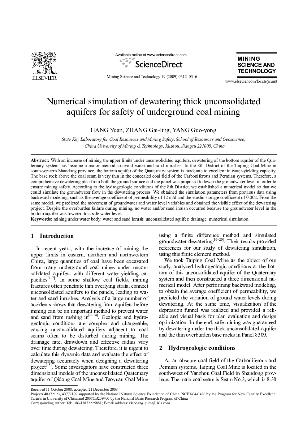 Numerical simulation of dewatering thick unconsolidated aquifers for safety of underground coal mining 