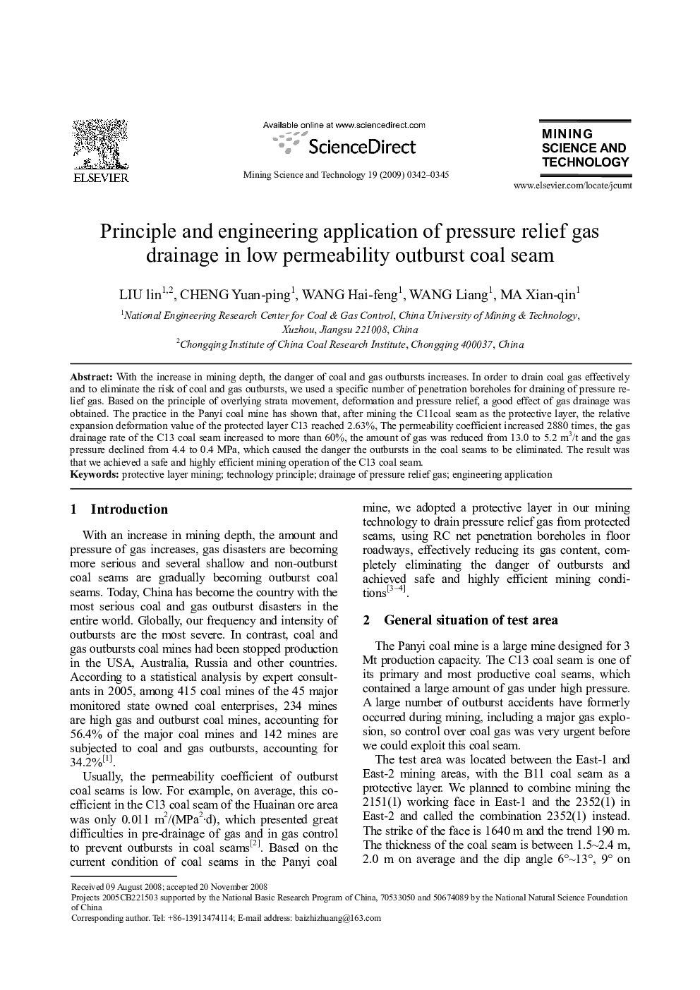 عکس صفحه اول مقاله: Principle and engineering application of pressure relief gas drainage in low permeability outburst coal seam Principle and engineering application of pressure relief gas drainage in low permeability outburst coal seam