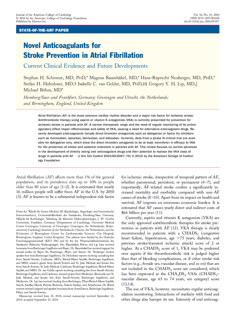 Novel Anticoagulants for Stroke Prevention in Atrial Fibrillation : Current Clinical Evidence and Future Developments