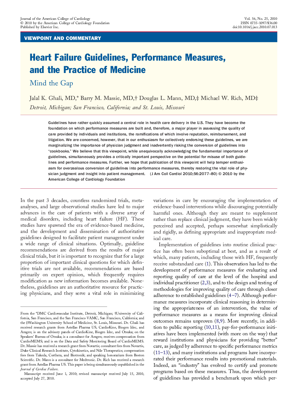 Heart Failure Guidelines, Performance Measures, and the Practice of Medicine : Mind the Gap