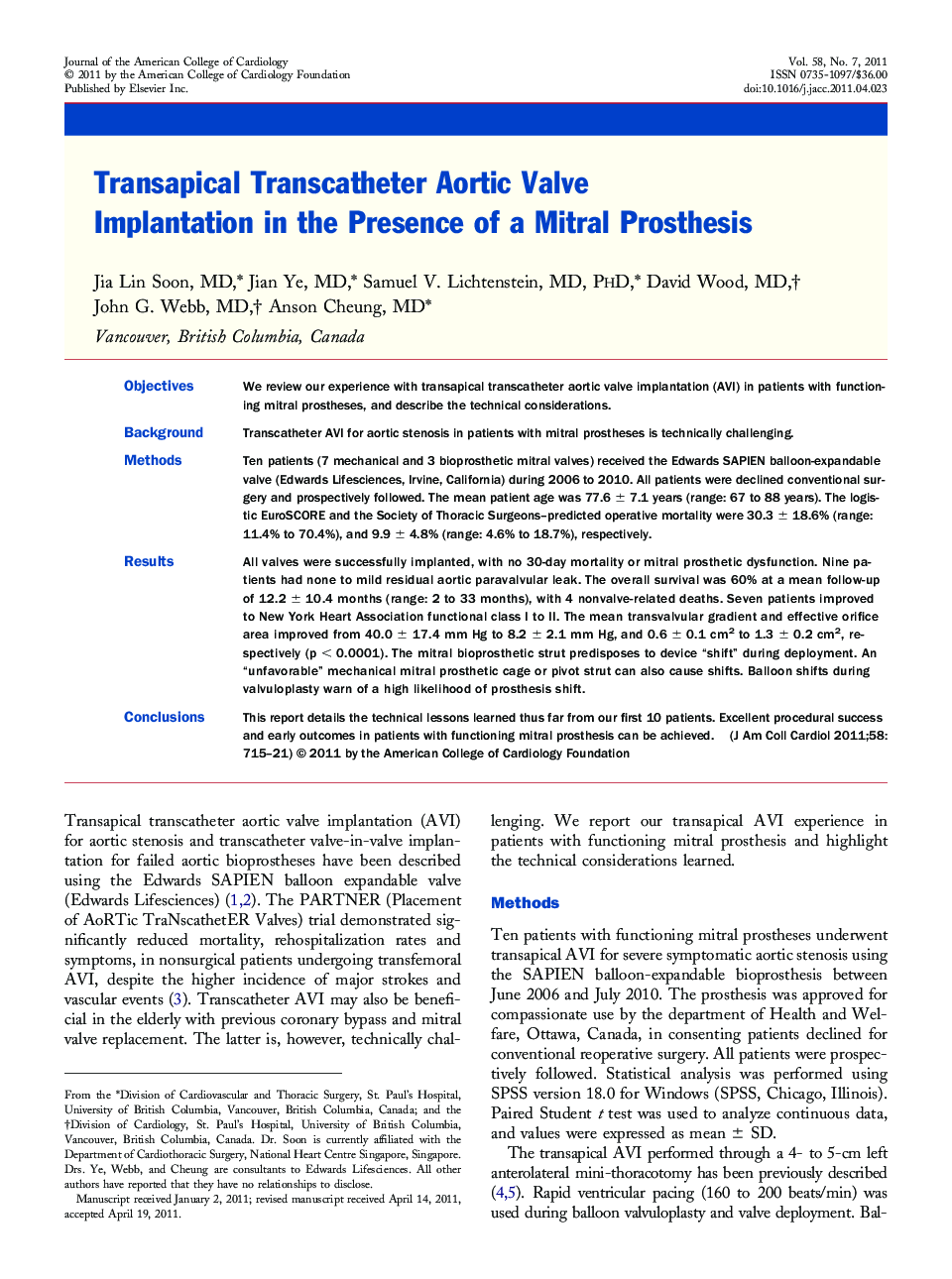 Transapical Transcatheter Aortic Valve Implantation in the Presence of a Mitral Prosthesis 