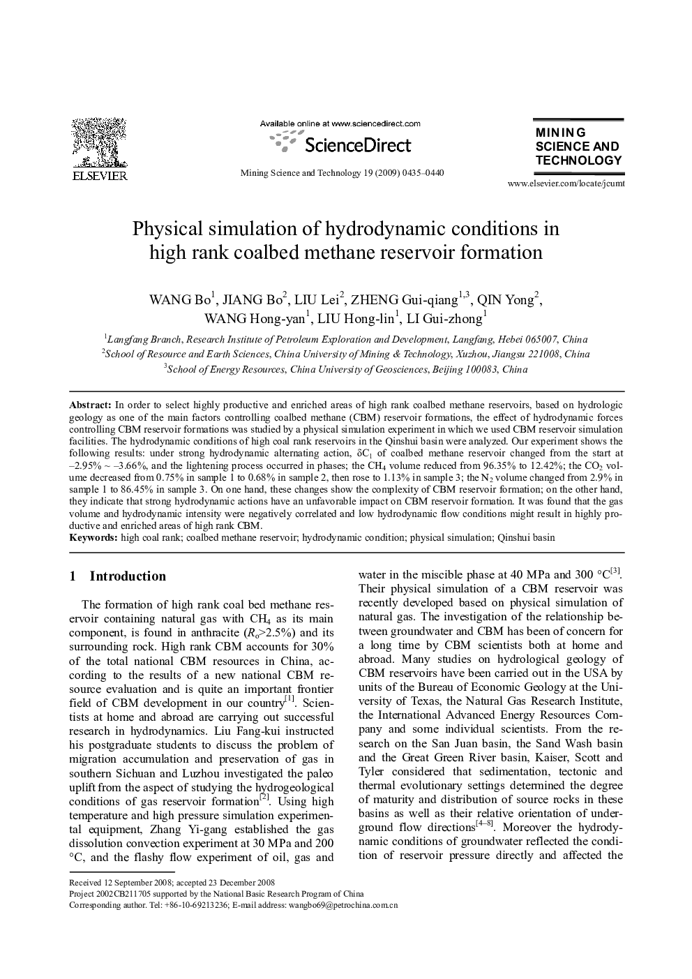عکس صفحه اول مقاله: Physical simulation of hydrodynamic conditions in high rank coalbed methane reservoir formation Physical simulation of hydrodynamic conditions in high rank coalbed methane reservoir formation
