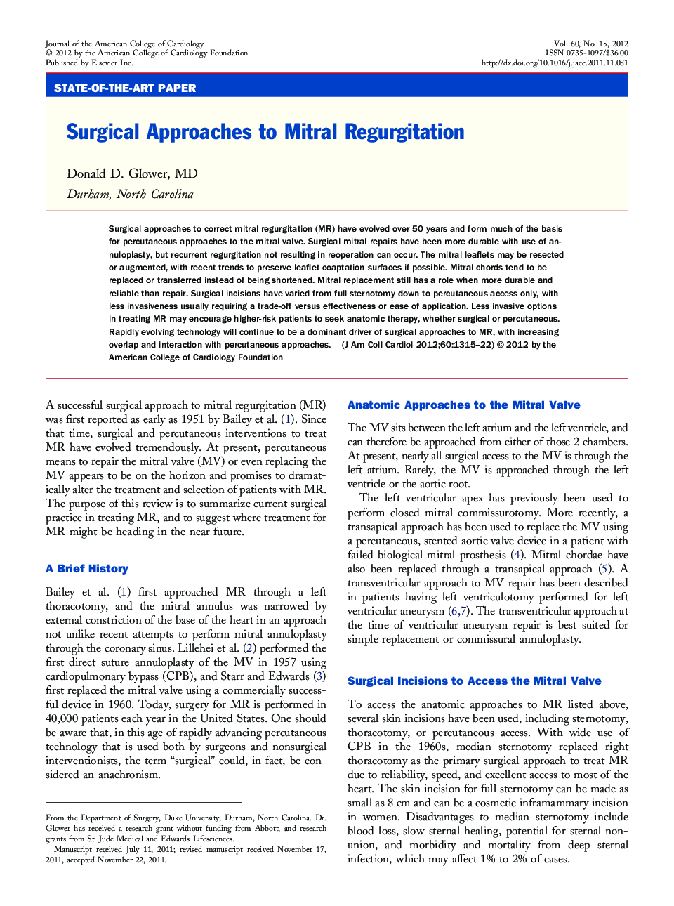 Surgical Approaches to Mitral Regurgitation 