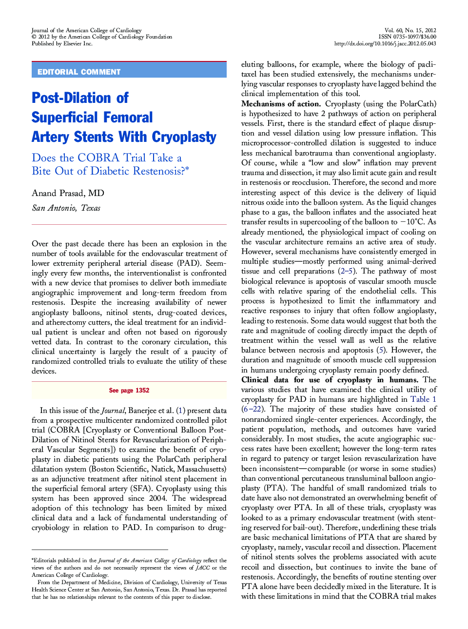 Post-Dilation of Superficial Femoral Artery Stents With Cryoplasty