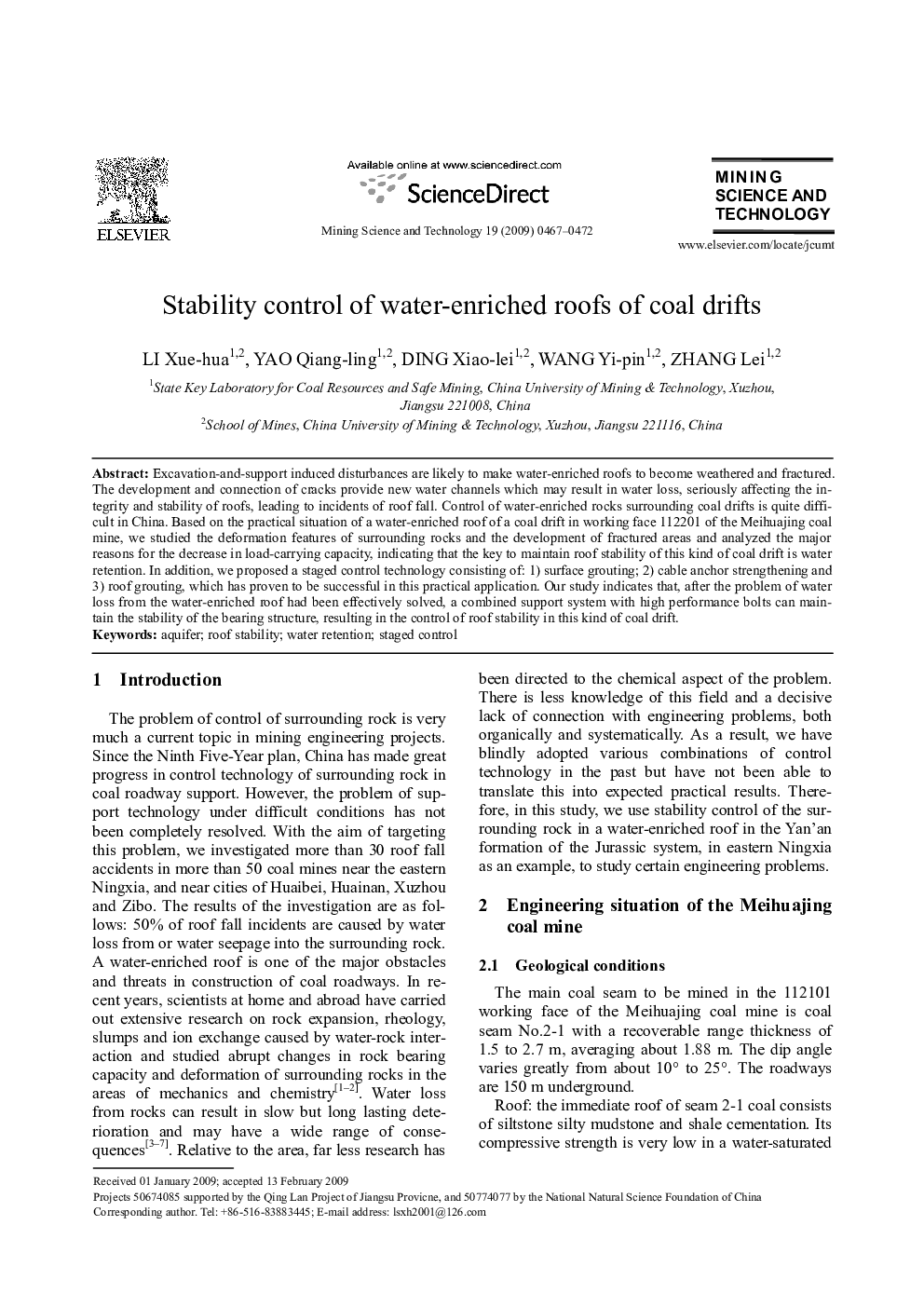 عکس صفحه اول مقاله: Stability control of water-enriched roofs of coal drifts Stability control of water-enriched roofs of coal drifts