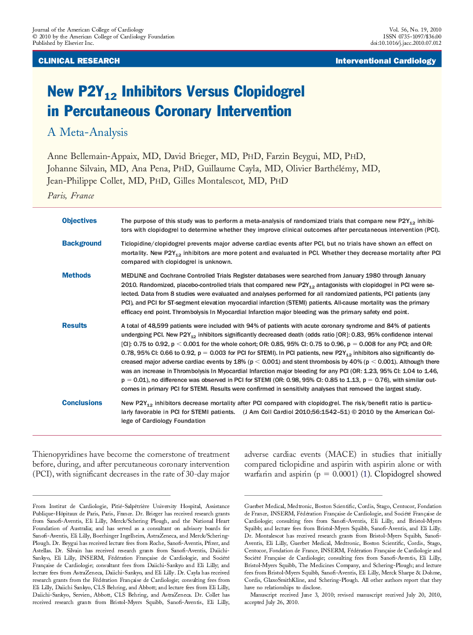 New P2Y12Inhibitors Versus Clopidogrel in Percutaneous Coronary Intervention : A Meta-Analysis