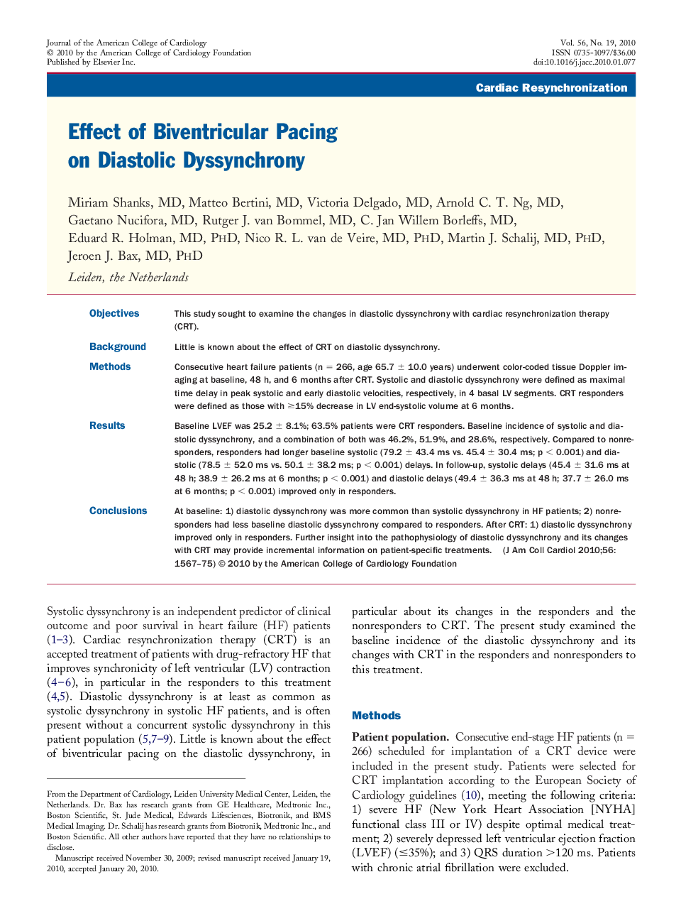 Effect of Biventricular Pacing on Diastolic Dyssynchrony 