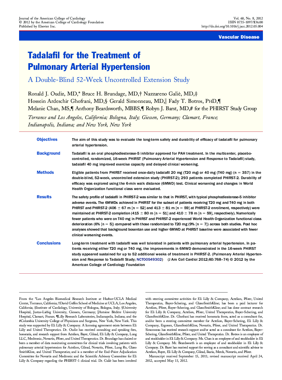 Tadalafil for the Treatment of Pulmonary Arterial Hypertension : A Double-Blind 52-Week Uncontrolled Extension Study