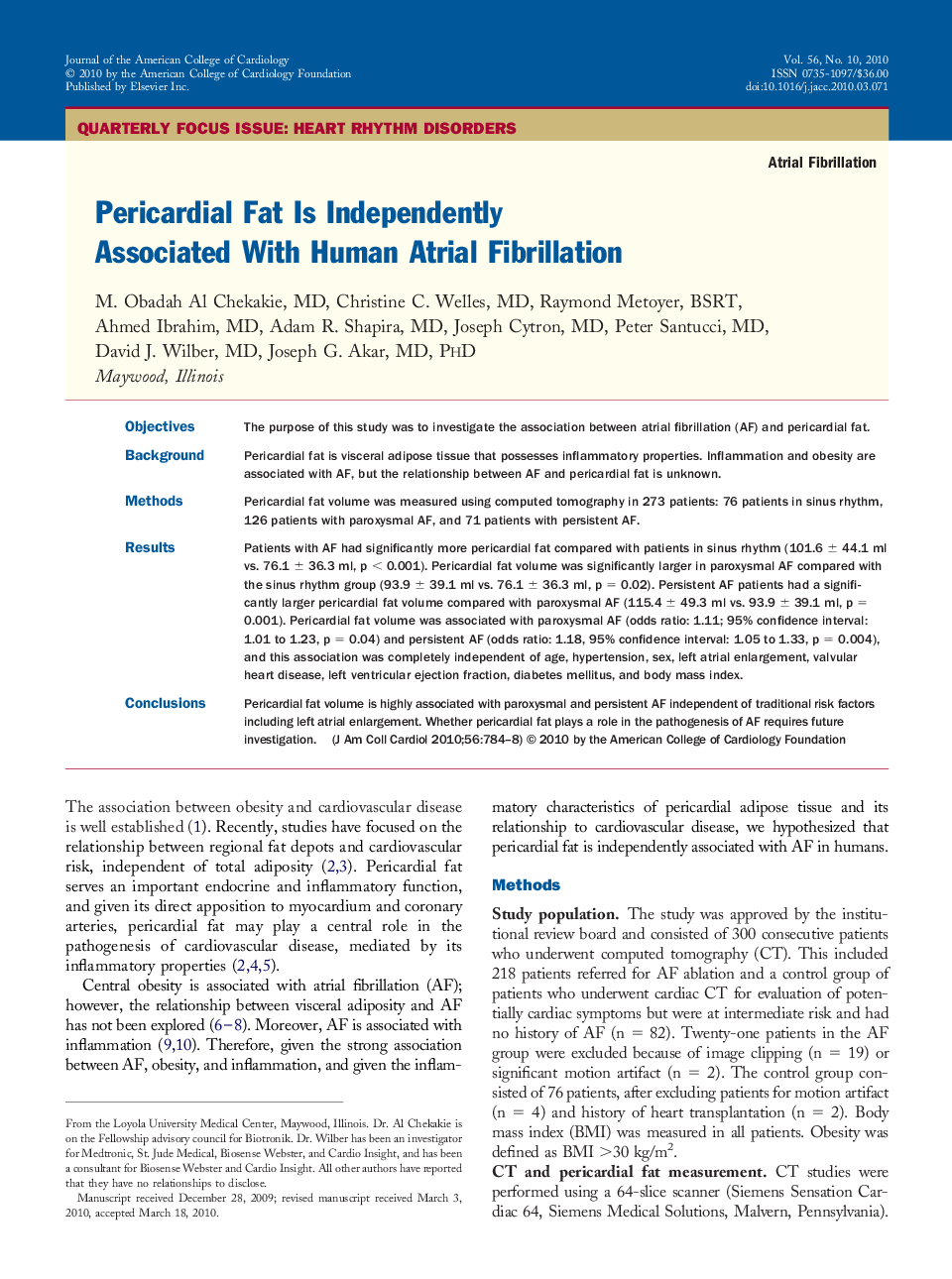 Pericardial Fat Is Independently Associated With Human Atrial Fibrillation 
