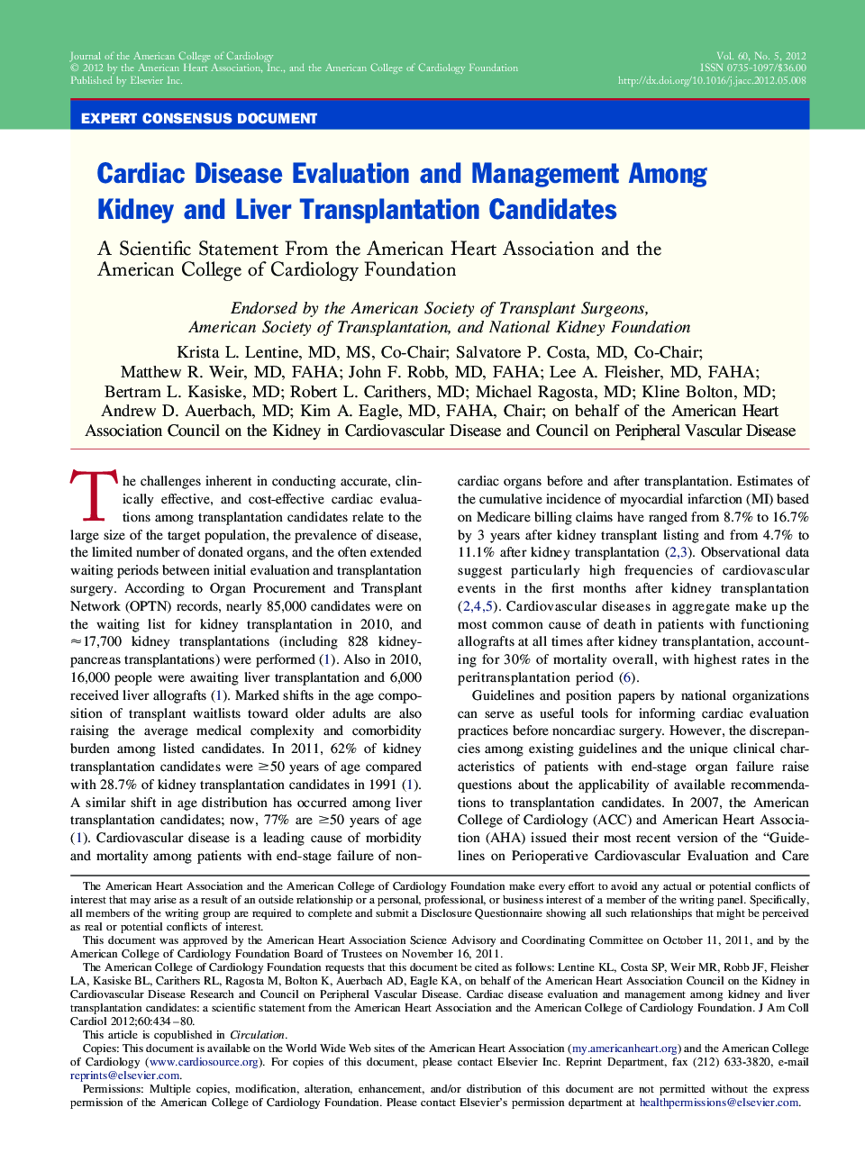 Cardiac Disease Evaluation and Management Among Kidney and Liver Transplantation Candidates