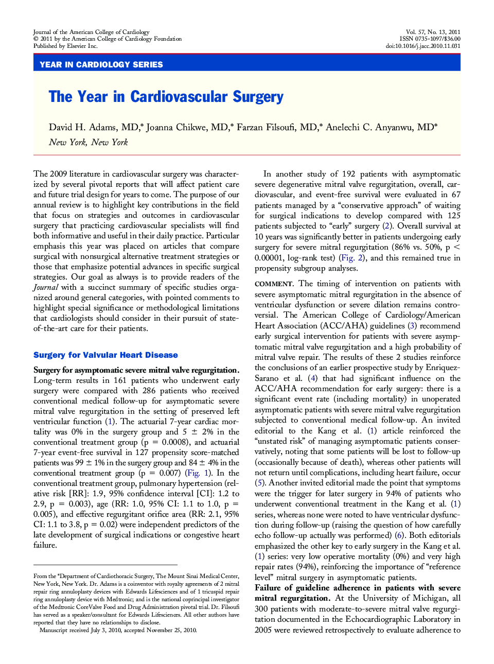 The Year in Cardiovascular Surgery