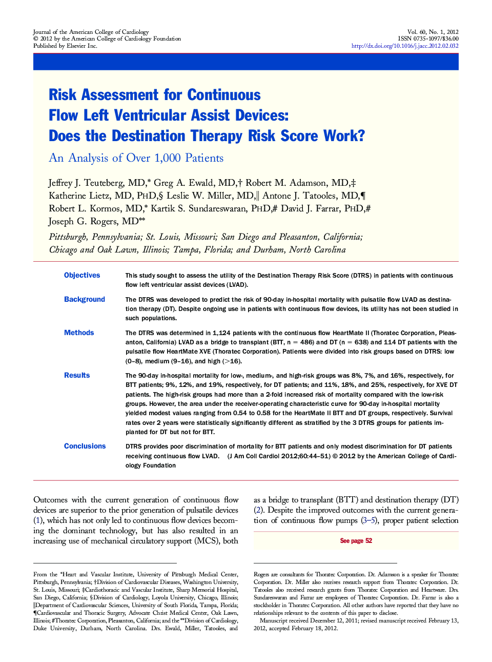 Risk Assessment for Continuous Flow Left Ventricular Assist Devices: Does the Destination Therapy Risk Score Work? : An Analysis of Over 1,000 Patients