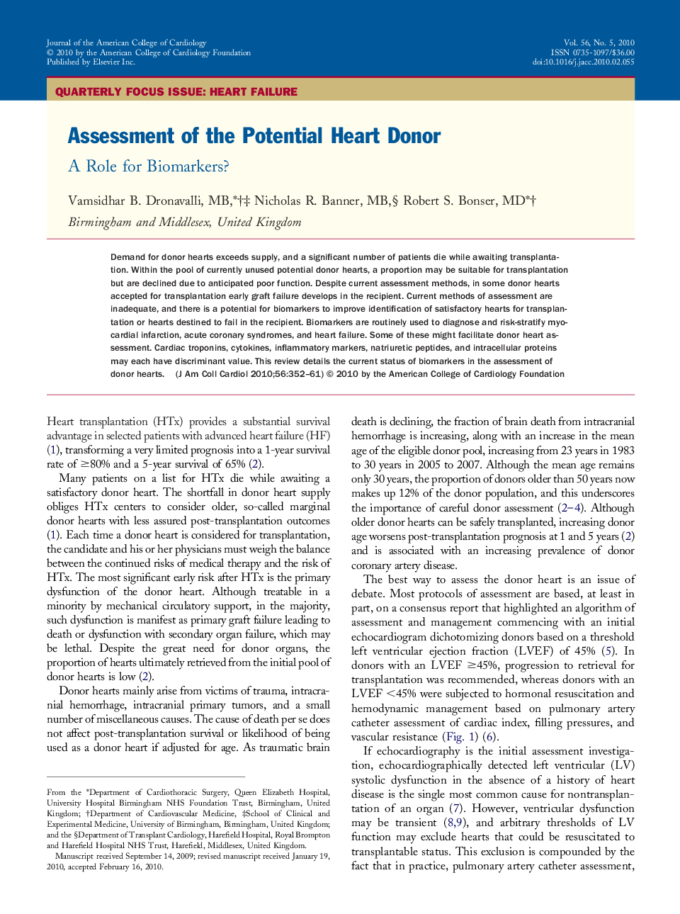 Assessment of the Potential Heart Donor: A Role for Biomarkers?