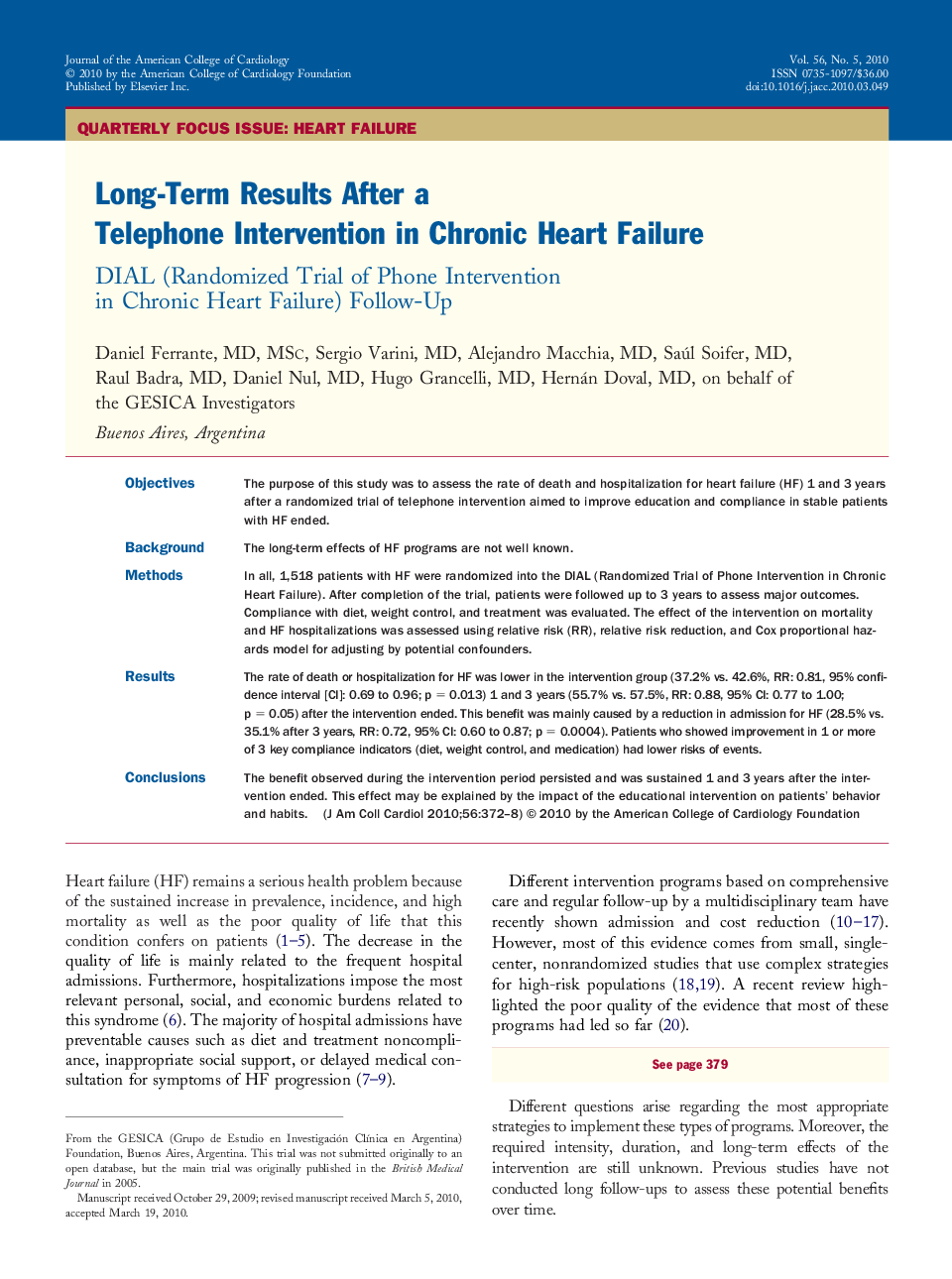 Long-Term Results After a Telephone Intervention in Chronic Heart Failure : DIAL (Randomized Trial of Phone Intervention in Chronic Heart Failure) Follow-Up