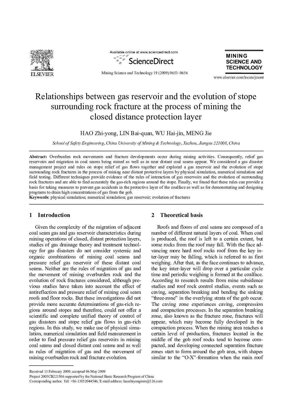 Relationships between gas reservoir and the evolution of stope surrounding rock fracture at the process of mining the closed distance protection layer 