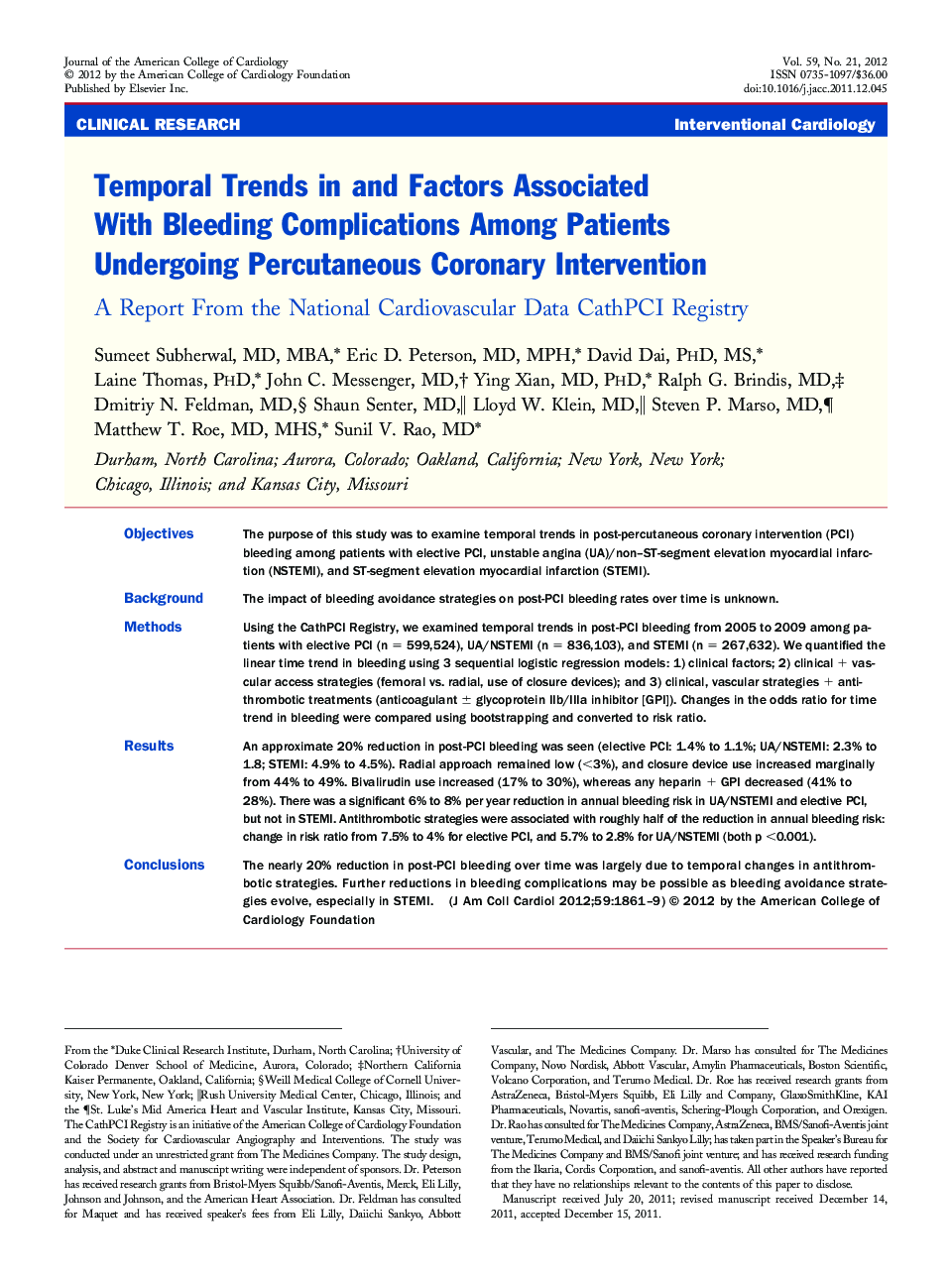 Temporal Trends in and Factors Associated With Bleeding Complications Among Patients Undergoing Percutaneous Coronary Intervention : A Report From the National Cardiovascular Data CathPCI Registry