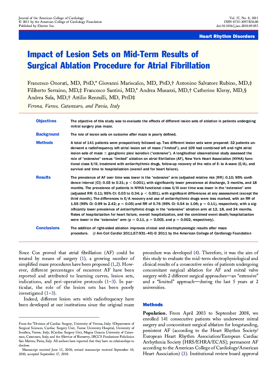 Impact of Lesion Sets on Mid-Term Results of Surgical Ablation Procedure for Atrial Fibrillation 