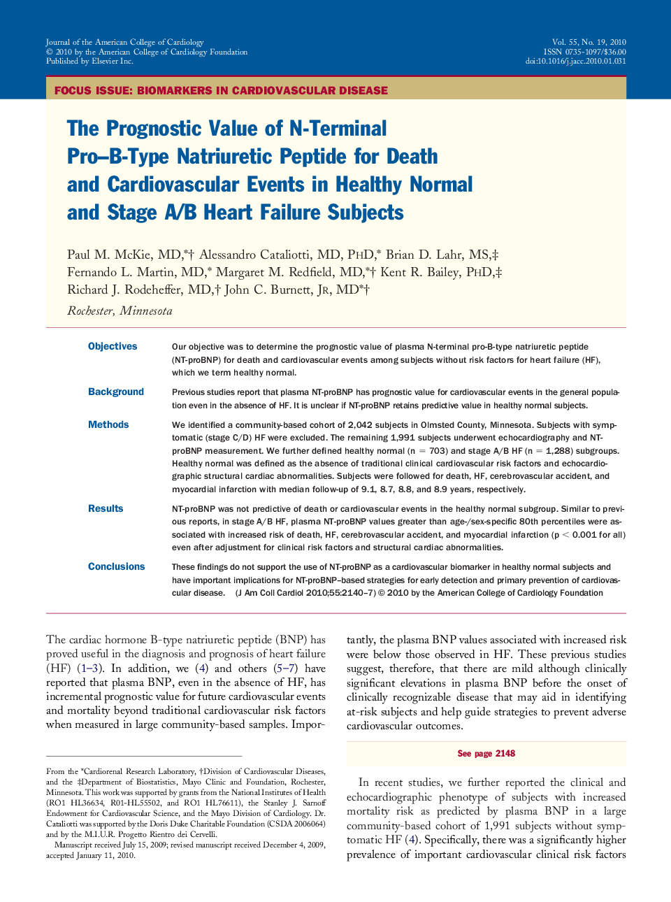 The Prognostic Value of N-Terminal Pro–B-Type Natriuretic Peptide for Death and Cardiovascular Events in Healthy Normal and Stage A/B Heart Failure Subjects 