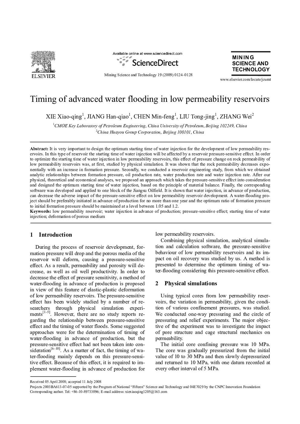 عکس صفحه اول مقاله: Timing of advanced water flooding in low permeability reservoirs Timing of advanced water flooding in low permeability reservoirs