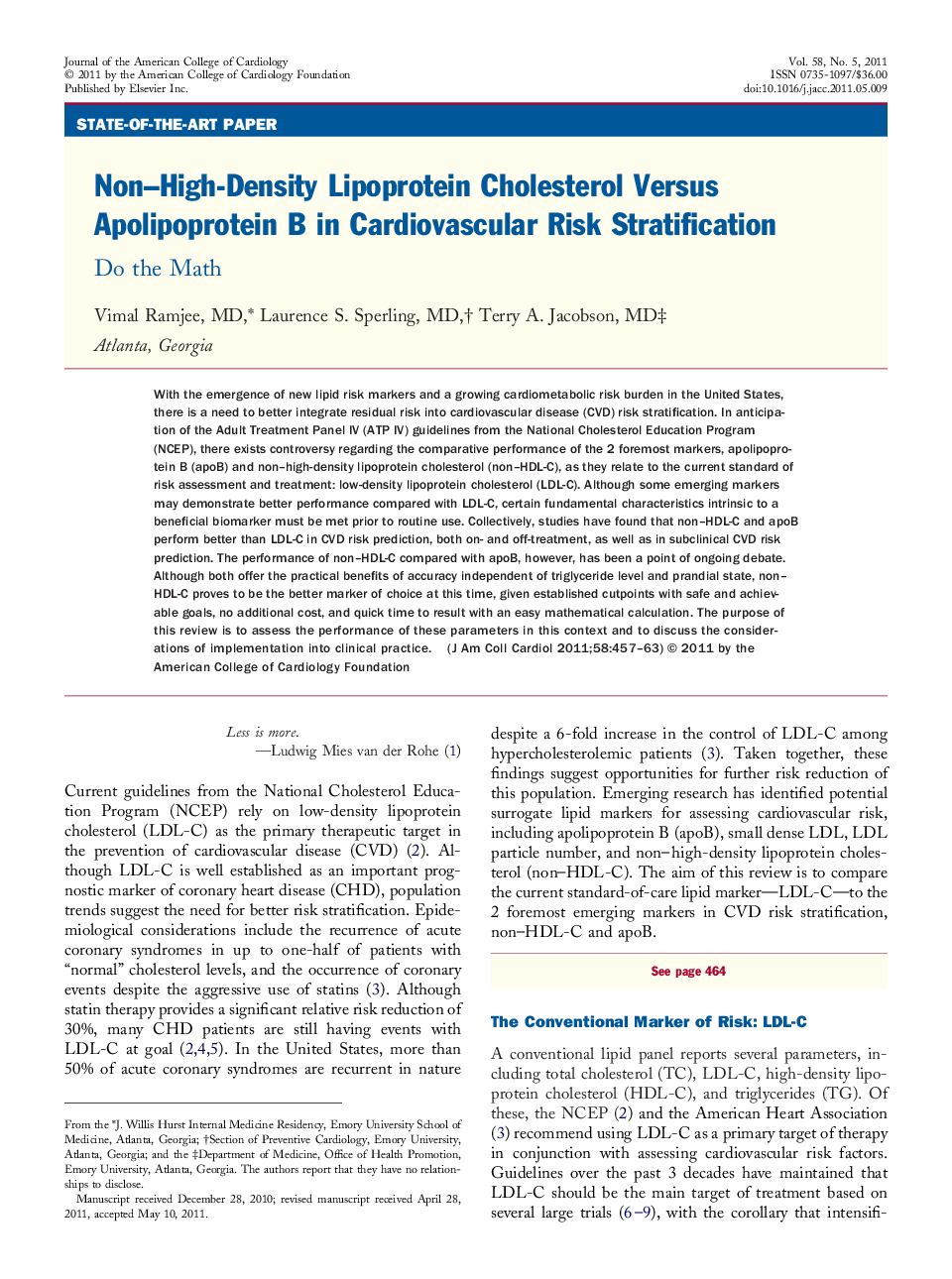 Non–High-Density Lipoprotein Cholesterol Versus Apolipoprotein B in Cardiovascular Risk Stratification : Do the Math