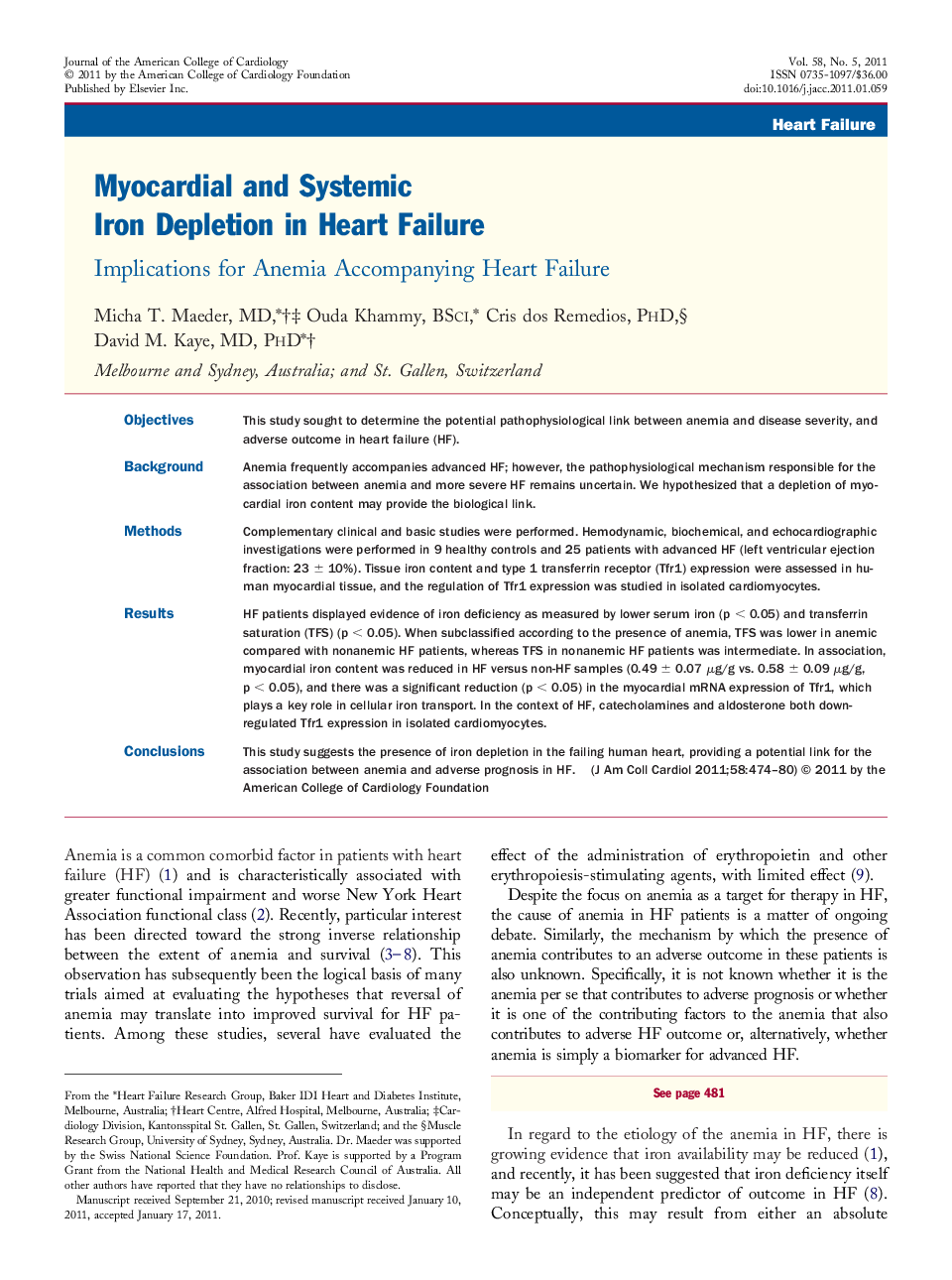 Myocardial and Systemic Iron Depletion in Heart Failure : Implications for Anemia Accompanying Heart Failure