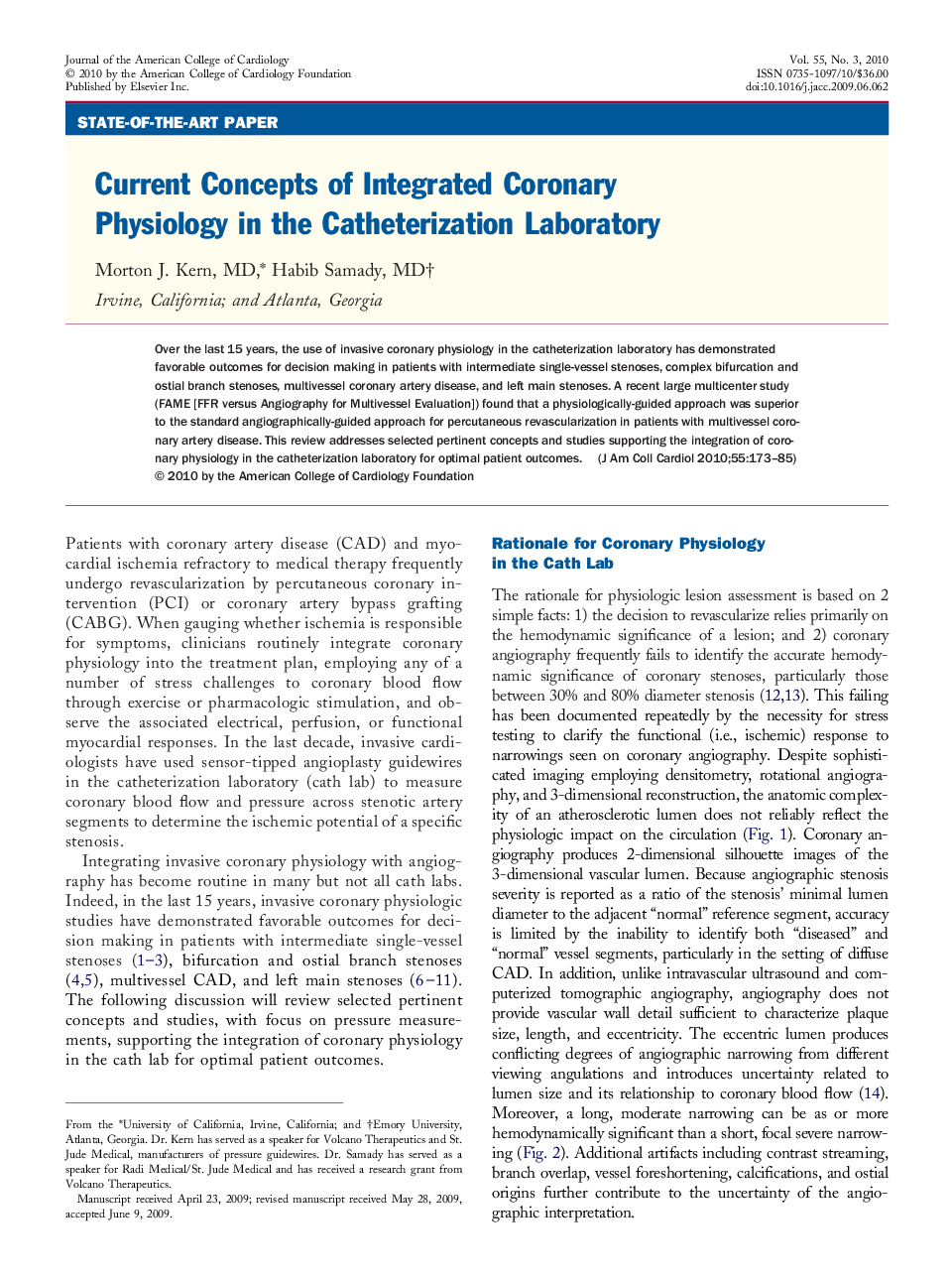 Current Concepts of Integrated Coronary Physiology in the Catheterization Laboratory 